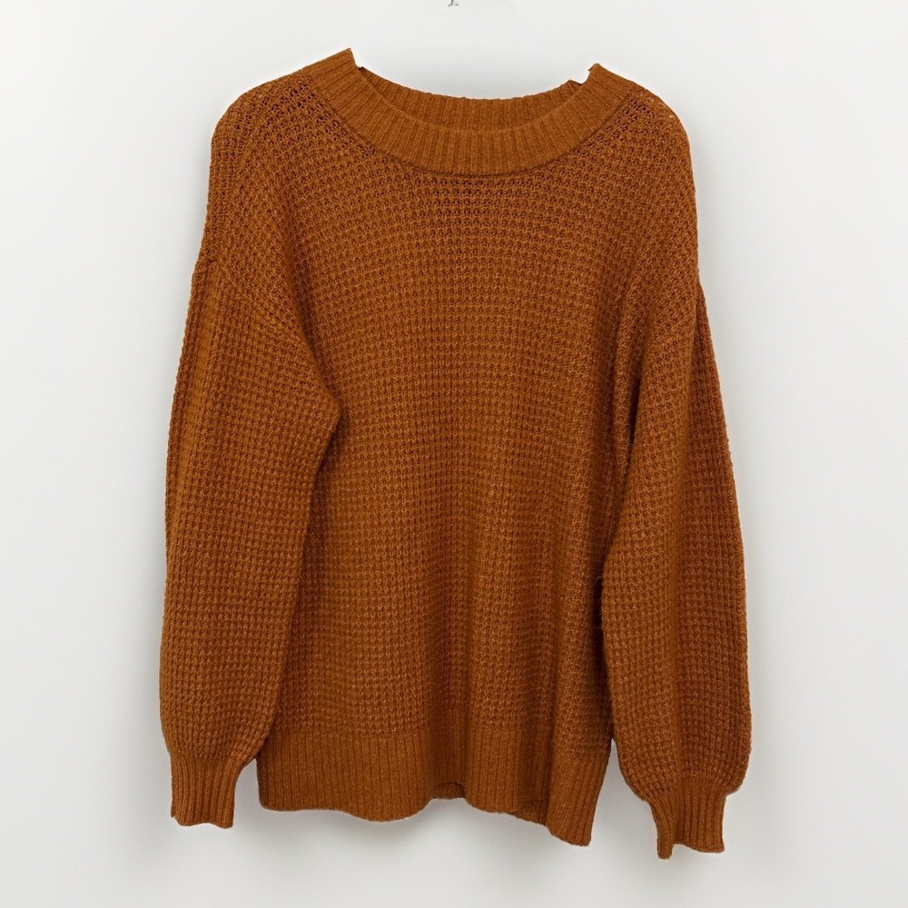 American Eagle Women Waffle Knit Crewneck Oversized Sweater XS Burnt Orange Soft